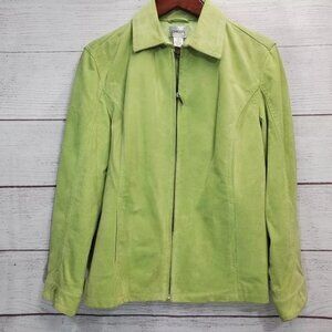 Chicos Light Green Suede Leather Zipper Front Jacket Fully Lined size 3 (16)